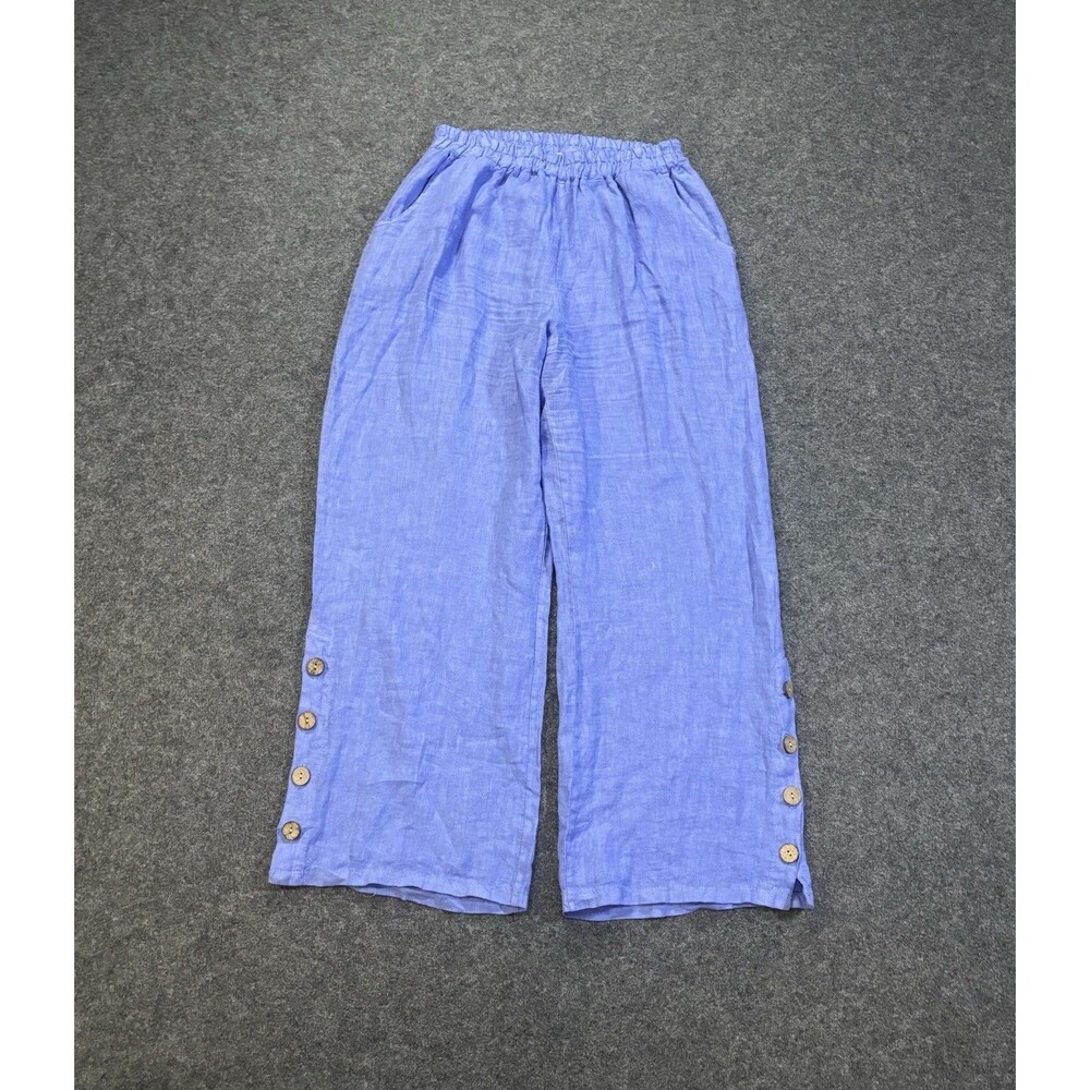 Marisima Linen Pants Womens One Size Blue Casual Made In Italy Relaxed